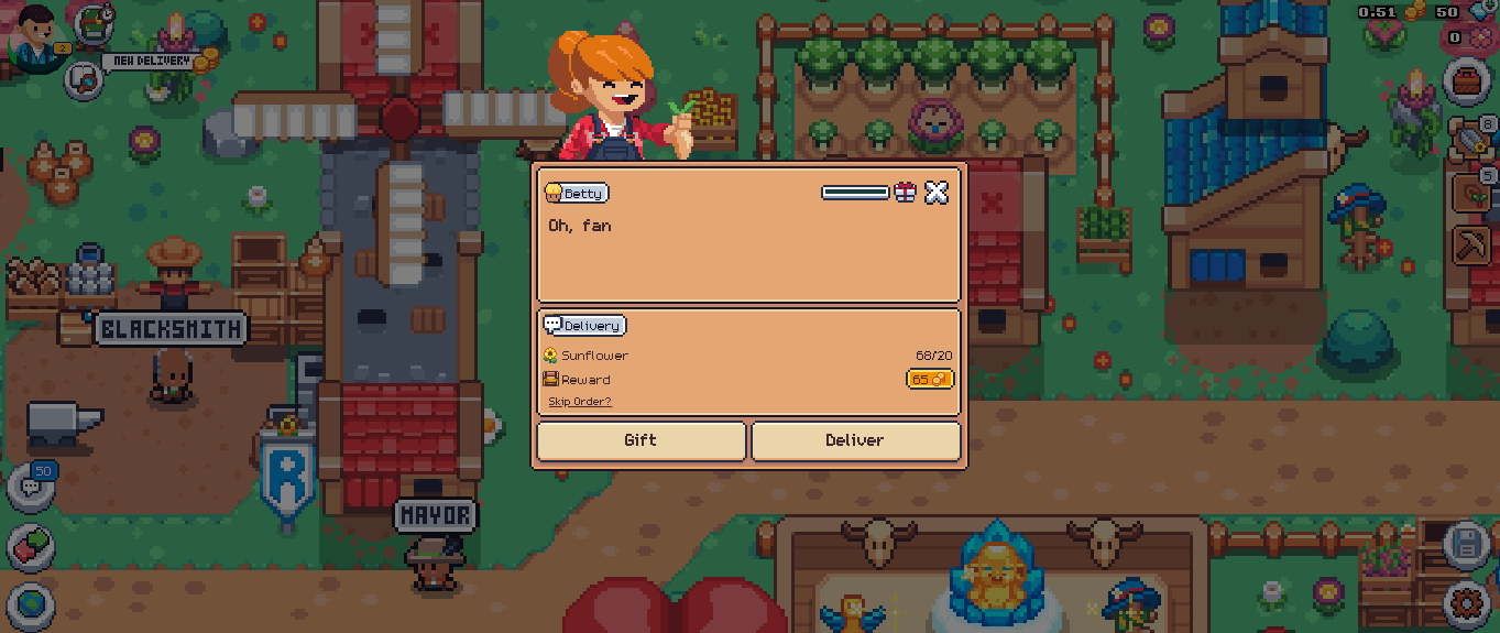 Primer delivery completado con Betty en Sunflower Land